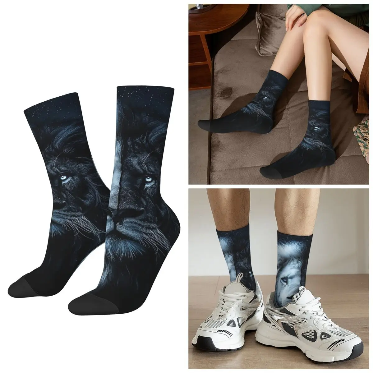 

All Seasons Black And White Lion Socks Harajuku Crew Socks Hip Hop Stockings for Men Women Christmas Gifts