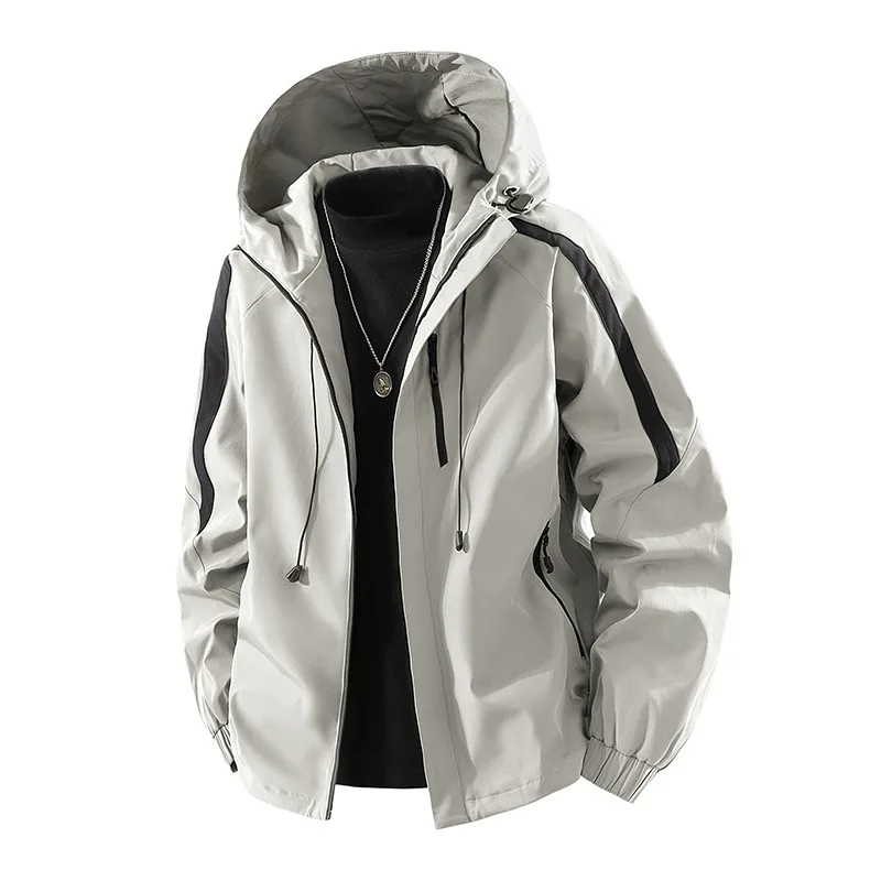 Men's Contrast Color Zipper Cardigan Pocket Long Sleeve Hooded Jacket Jacket Fashionable Casual Top