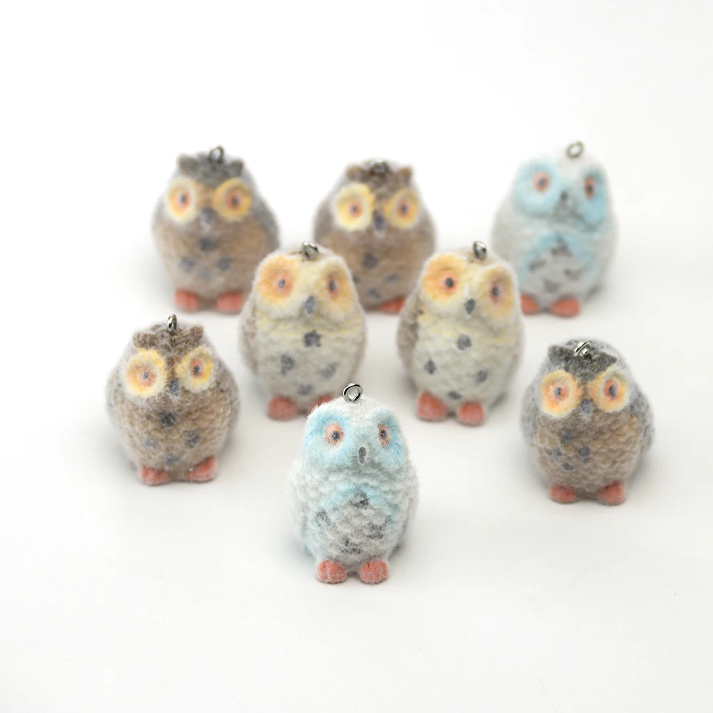 

10Pcs 3D Resin Flocking Owl Charms Plush Animal Pendant Accessories for Necklace Earrings Keychain Making DIY Jewelry Adornment