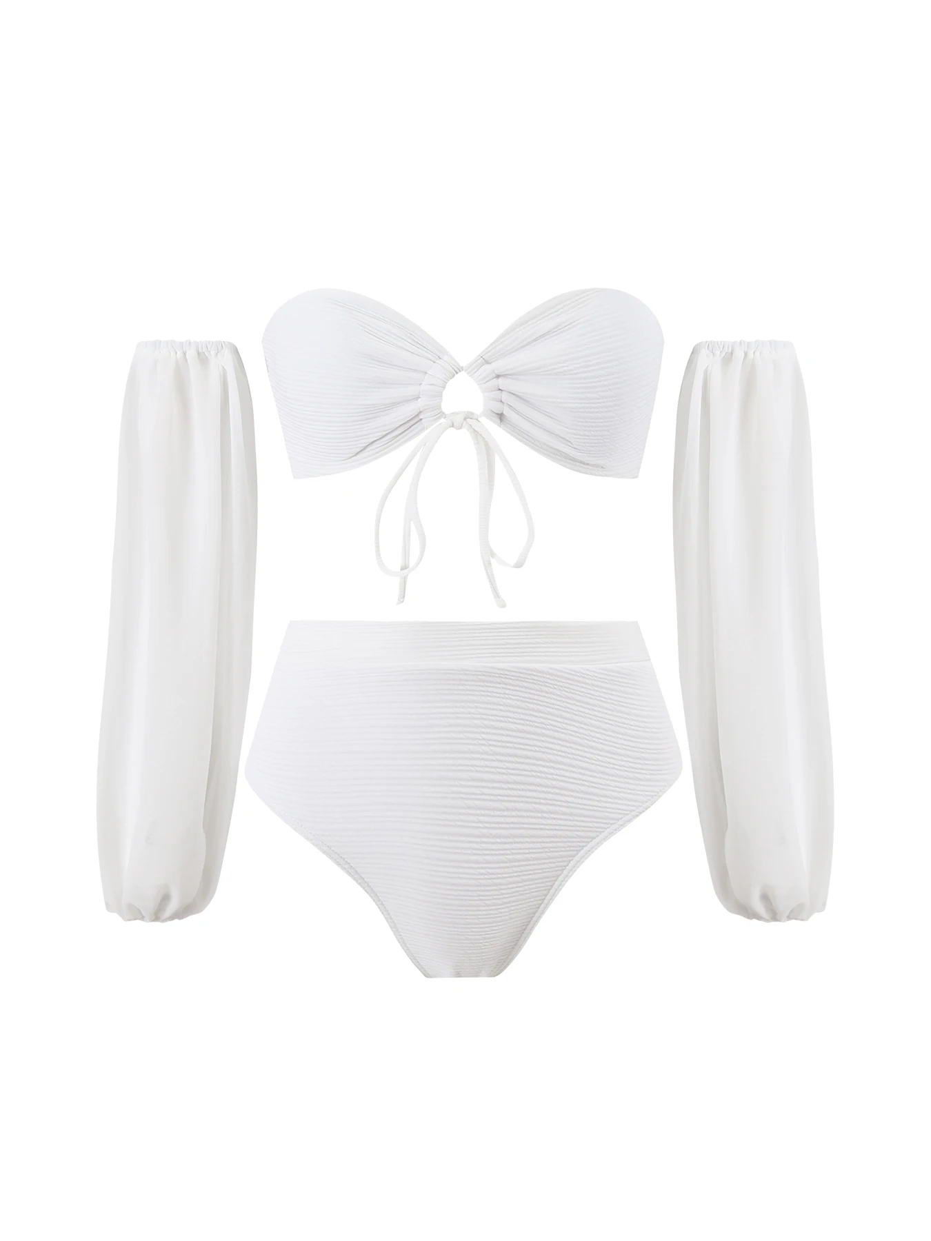 Solid 3pcs Sexy Swimsuit With Skirt Women Bikini Set Swimwear Long Sleeve Swim Suit Female Bandeau Biquini Bathingsuit Beachwear