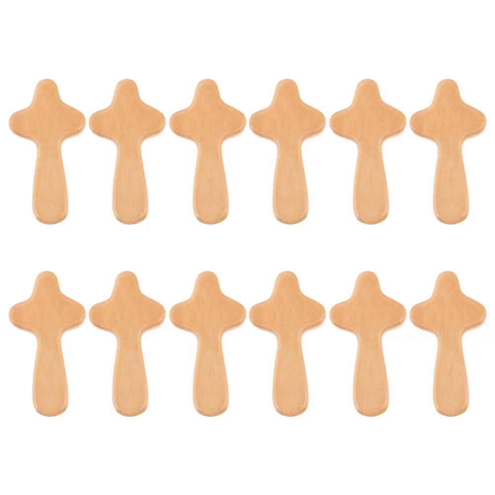 

12 Pcs Mini Wooden Cross Hand Decorations Compact Smooth Office Table Decorations Handheld Prayer Pocket