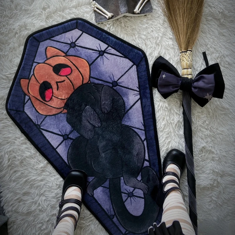 VIKAMA Halloween Gothic Coffin Shape Irregular Mat Non Slip Bedroom Door Rug Spooky Home Decor