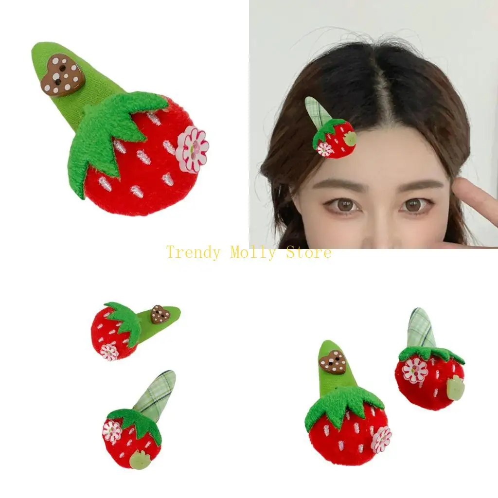 

N5KB Прекрасная заколка для волос из ткани клубники 2000-х годов с красочным дизайном для женщин и детей для девочек
