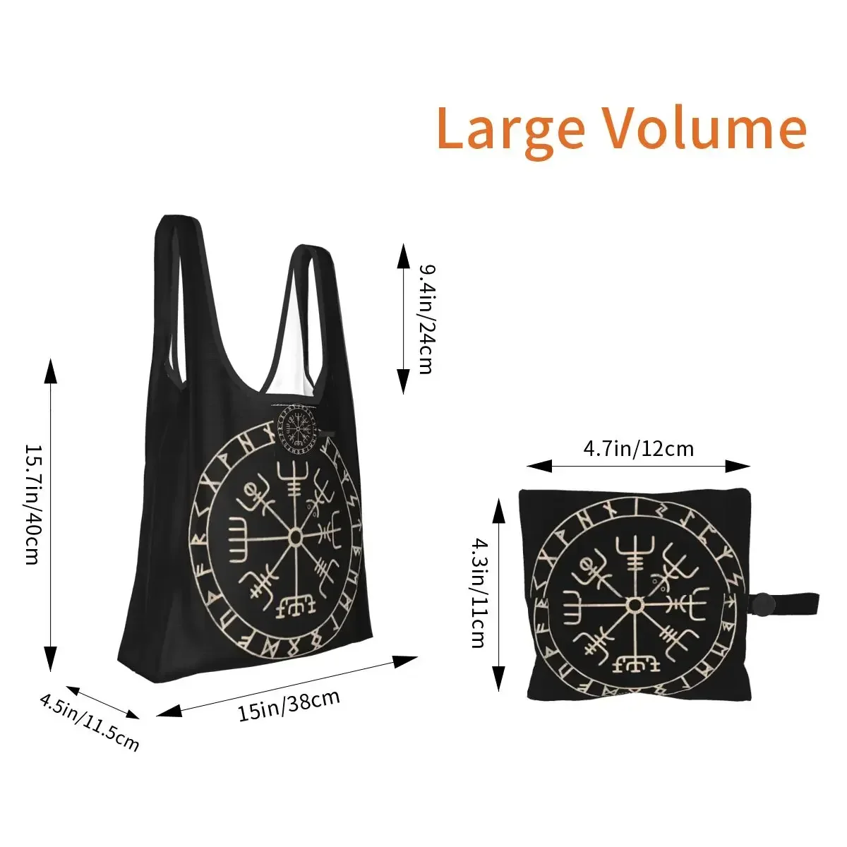 Runic Viking Compass Vegvisir Celtic Shopping Bag Portable Tote Bags Foldable Shoulder Shopper Bag Groceries Handbag
