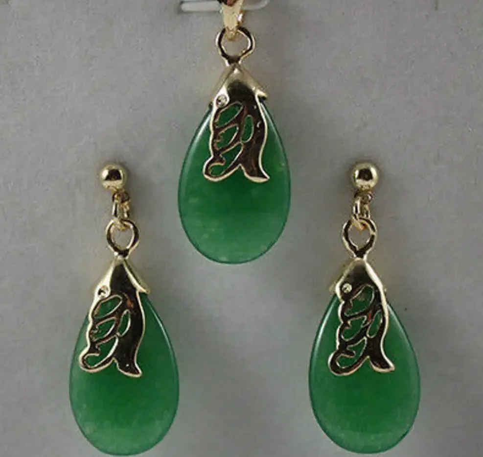 

green jade drop Pendant Necklace Earring women's jewelry set Fashion Wedding Party Jewellery