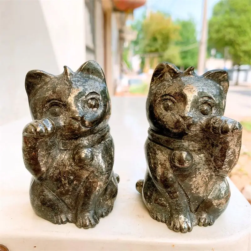 1PCS Natural Fortune Cat Animal Carving Quartz Healing Crystal Stone Home Decor Unique Gift Energy Healing Crystal Fortune Cat