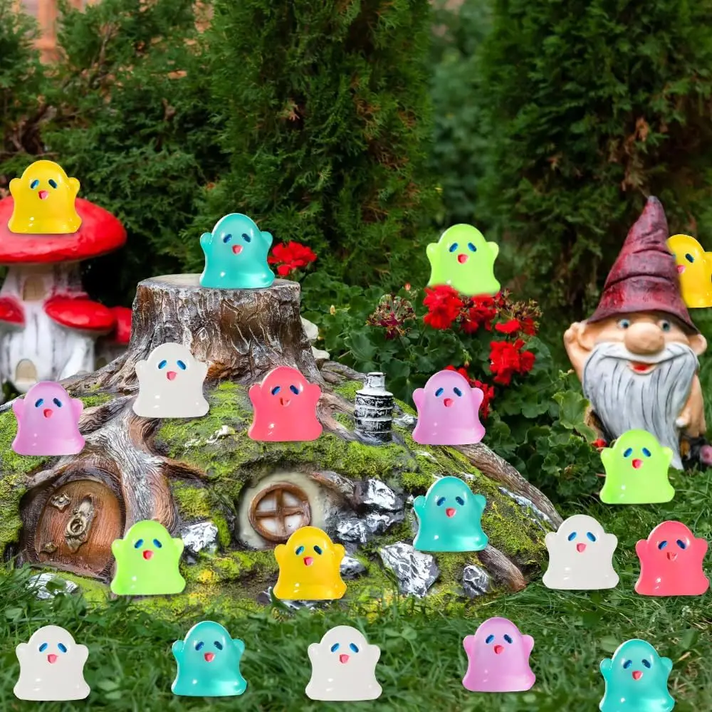 40 Stück leuchtende Mini-Geisterfiguren für Halloween, mehrfarbige leuchtende Geister, die im Dunkeln leuchten, Miniatur-Geisterstatue aus Kunstharz für Partys – Detail 5