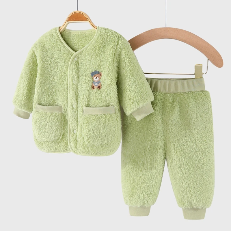 2Pcs Set Newborn Baby Clothes Flannle Girls Set Autumn and Winter Warm Baby Boys Suit Soft Infant Clothing 1-3 Years