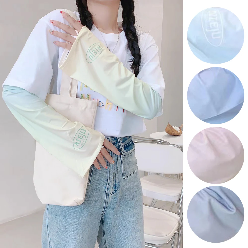 Fashion Gradient Plus Size Cool Muff Ice Silk Sunscreen Sleeves Women Uv Protection Arm Sleeves Driving Uv Sun Sleeves Arm Cover