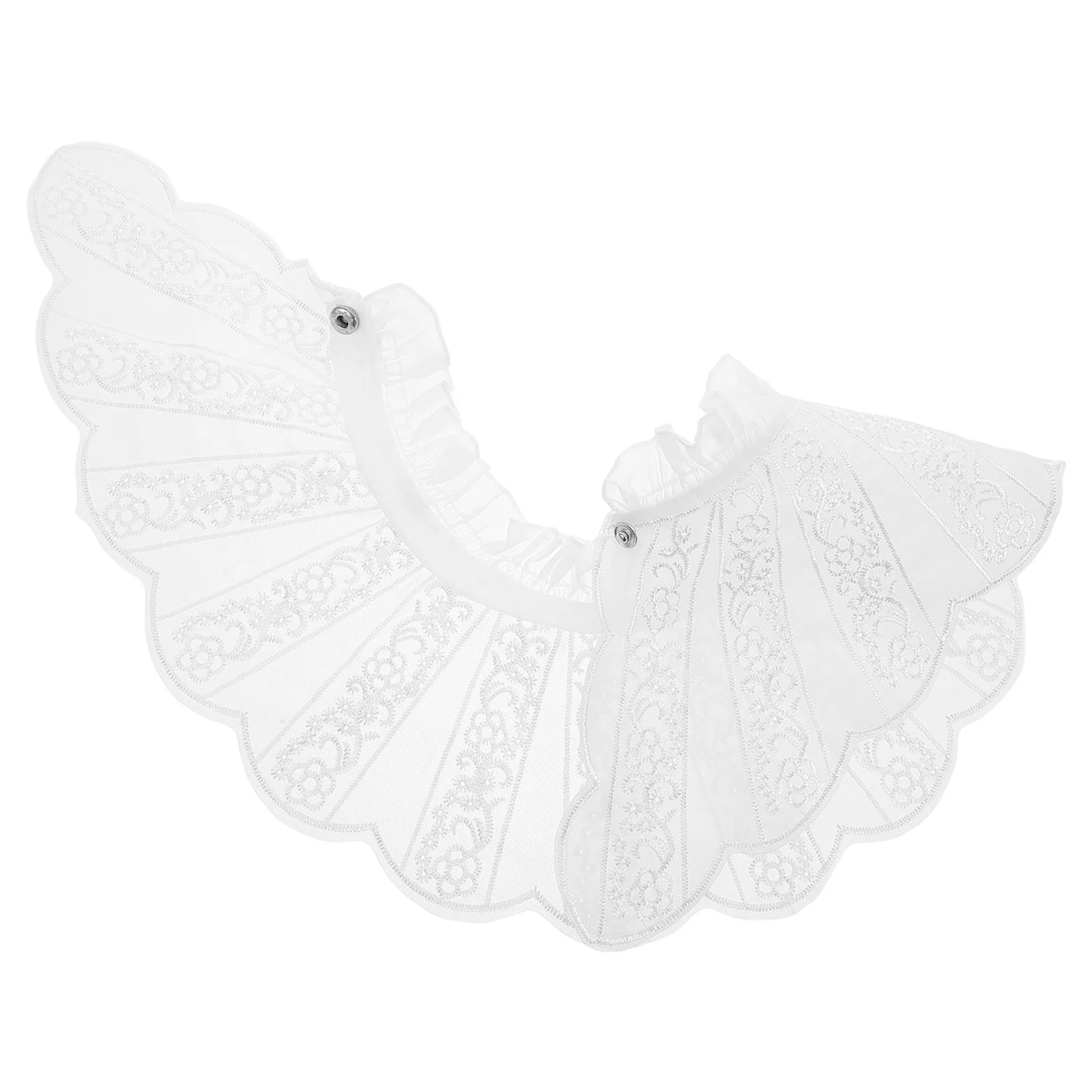 

Embroidered Fake Collar Detachable Lace Faux Collar For Women Vintage Ruffled Shawl Style Clothing Accessory White