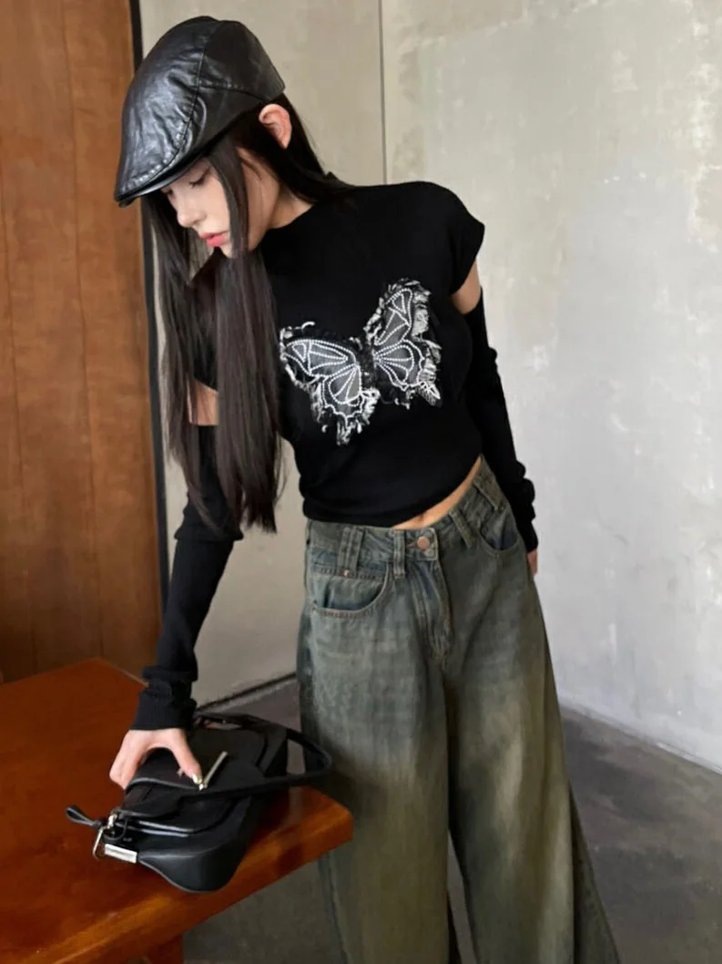 

Detachable Sleeve Knitted Sweater Women Korean Style Spring Bow Decor Daisy Appliques Crocheted Petal Romantic Leisure Picnic OL