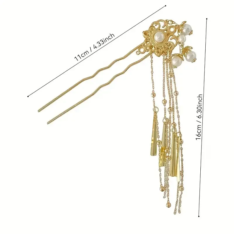 Chinesische Perlen-Quasten-Haarnadel, elegantes Hanfu-Qipao-Haar-Accessoire mit schüttelnder kleiner U-förmiger Palast-Haarnadel für den täglichen Gebrauch – Detail 6