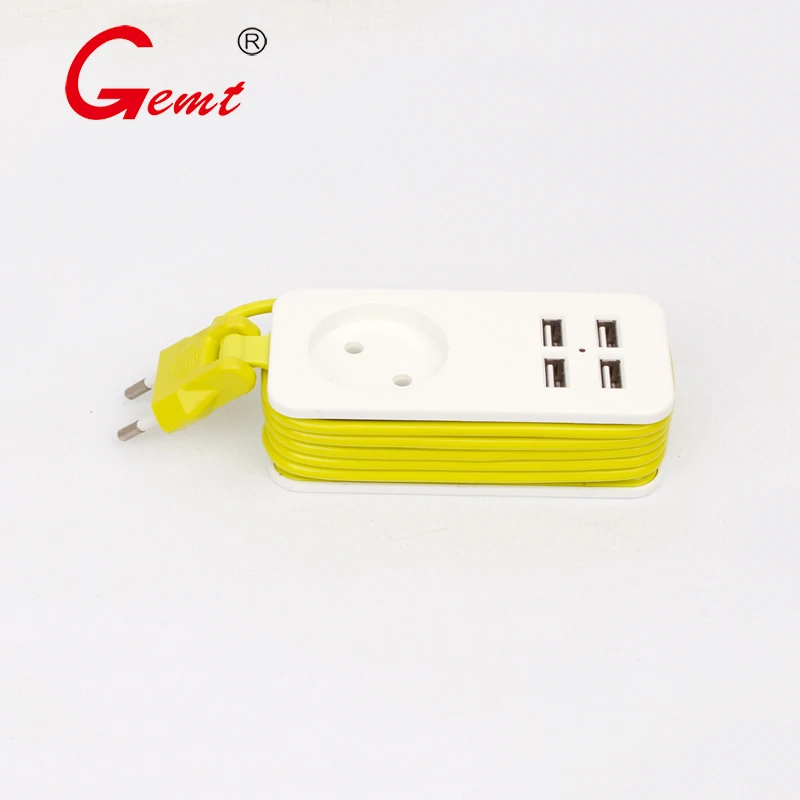 GEMT EU Portable Power Strip EU Plug with 4 USB Port QC2.0 Interface Extension Socket Plug with EU 1Sockets For Travel