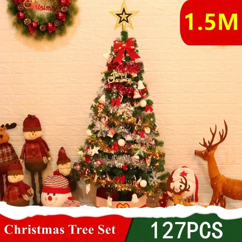 150CM 127PCS/Set Artificial Christmas Tree Christmas Decoration Set Holiday Decor Light String Foldable 2025 Christmas Tree