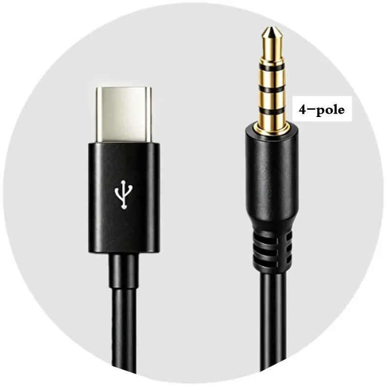1m Type-C to 3.5mm Adapter Cable, Mobile Phone Car AUX Audio Cable, 3/4-Pole Digital Audio Adapter Cable