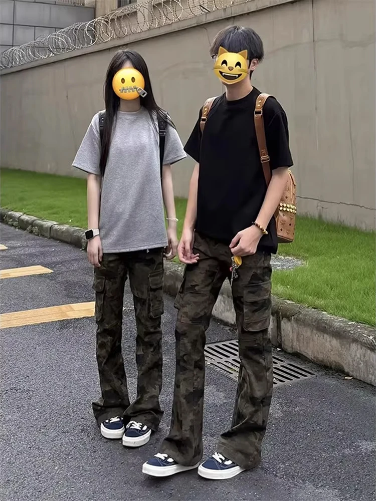 

Мужская рабочая одежда в американском стиле ретро с камуфляжным ножом, джинсы High Street, прямые брюки, облегающие джинсовые брюки с микро-клеш, повседневные брюки