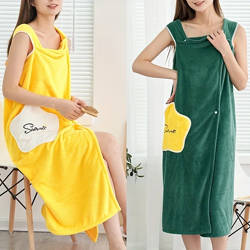 قطعة واحدة من تنورة حمام مخملية مرجانية - رداء حمام ناعم وماص وسريع الجفاف يمكن ارتداؤه للبالغين - منشفة غسل فاخرة للاستحمام،