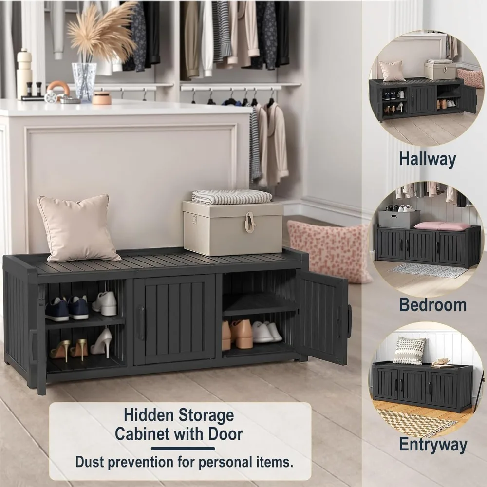 مقعد تخزين خزانة أحذية مقاوم للماء والأشعة فوق البنفسجية مع أرفف قابلة للتعديل للاستخدام الداخلي والخارجي، مثالي للمدخل، Bedro #6