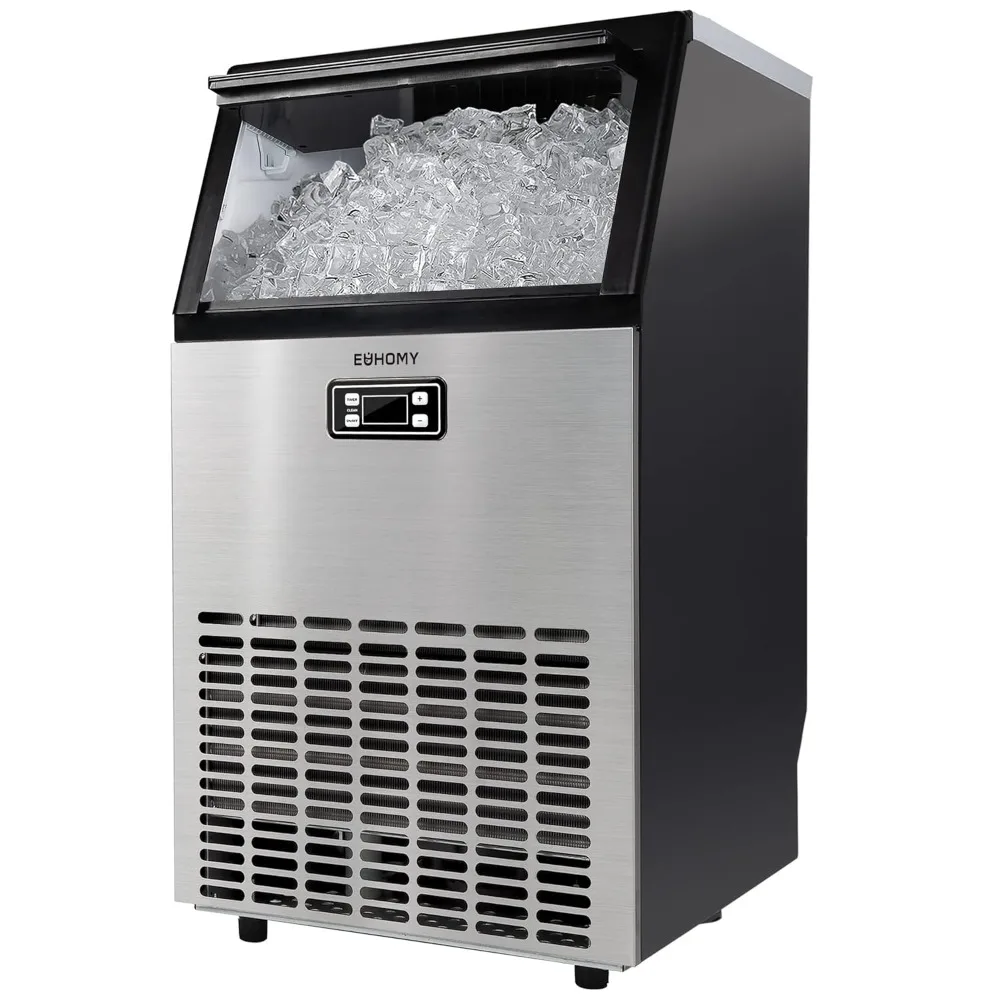 Commercial Ice Maker Machine - 99lbs Daily Production, 33lbs Ice Storage, Stainless Steel Freestanding & Under Counter Ice