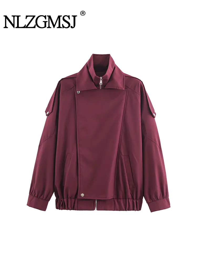 

NLZGMSJ Women's Autumn Fashion Jackets Solid Turn-Down Collar Long Sleeves Zipper Female Streetwear Style Jackets