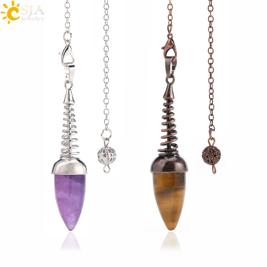 Spiritual Crystal Pendulum for Dowsing Divination Natural Stone Tiger eye Amethysts Obsidian Pendant Balancing Pendulums T021