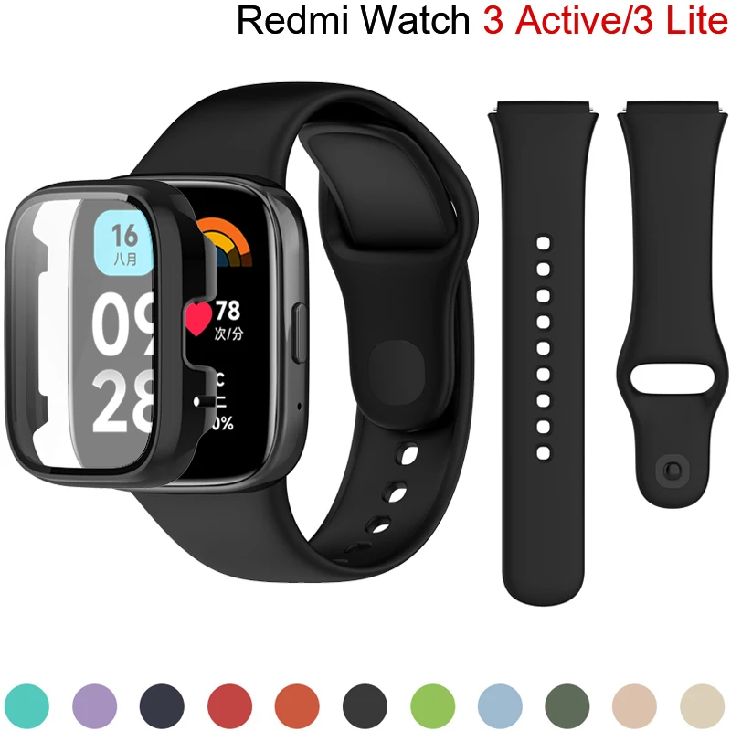 Pulseira de Silicone Original + Capa para Xiaomi Redmi Watch 3 Active, Pulseira Esportiva para Smartwatch, Correia para Redmi Watch 3 Lite