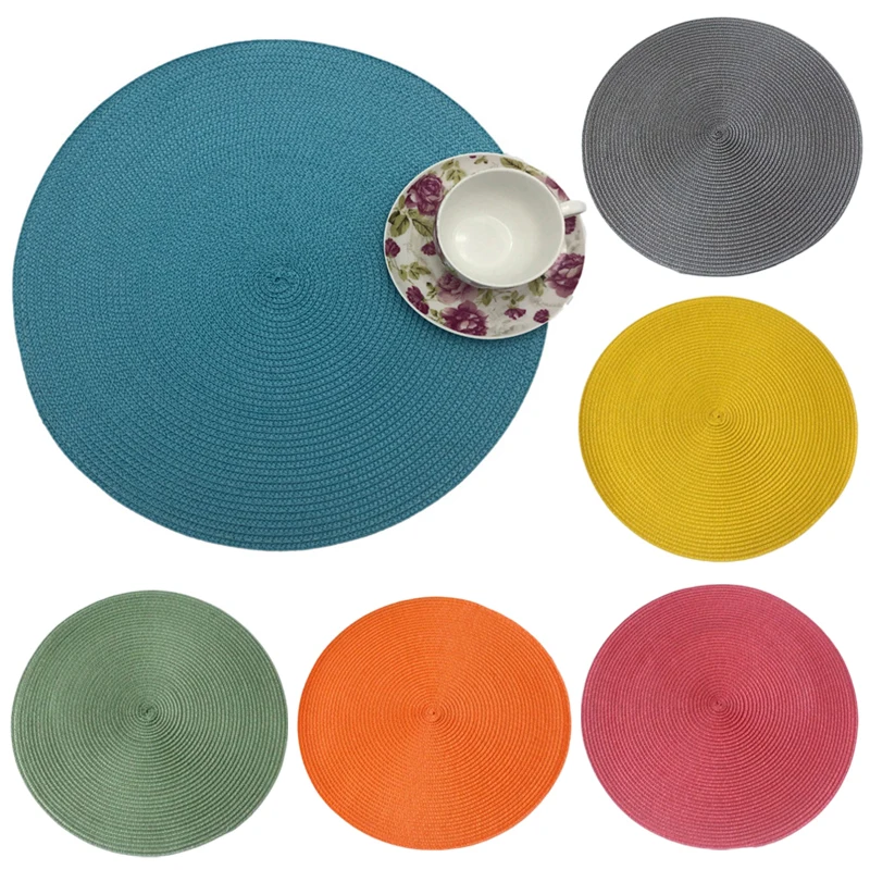 1PC Round Table Mat Woven Placemats Anti Slip Dining Table Mats Tableware Bowl Pads Kitchen Drink Cup Insulation Coasters 38CM