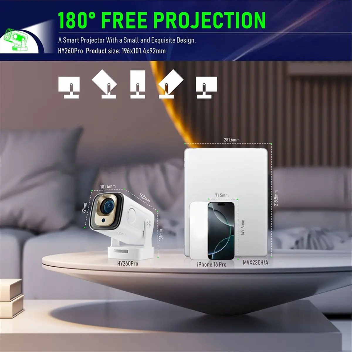 Top HY260 PRO 1080P Android 11 4K Projector 200ANSI Wifi6 BT5.4 Cinema Outdoor Portable 180°Rotable Projector Global EU Plug