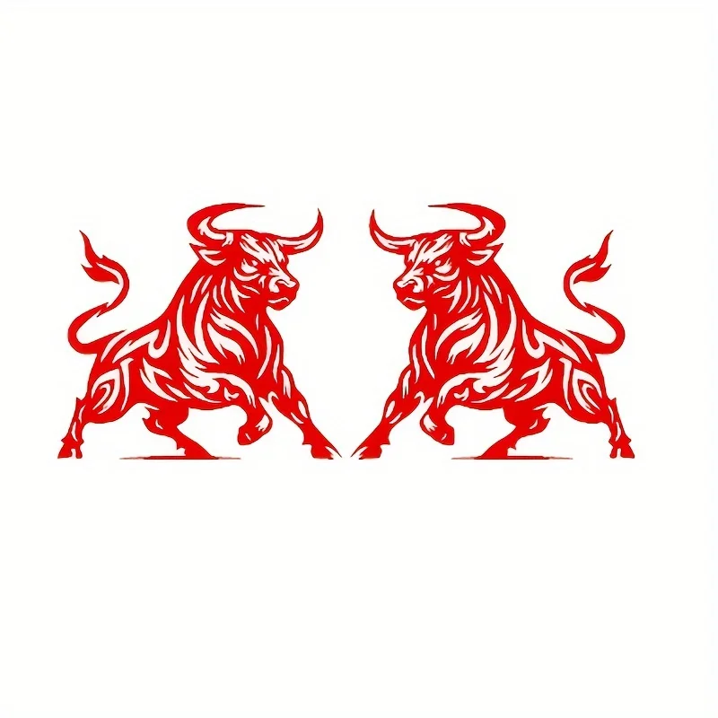 1Pair Dynamic Bull Vinyl Car Sticker Black White Animal Pattern Decal Self-Adhesive for Window Bumper Metal Plastic