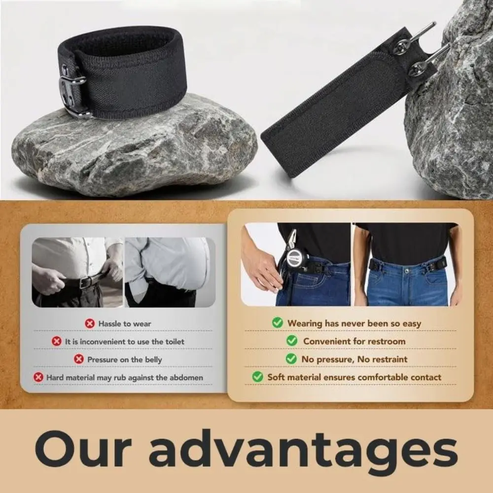 New Unisex Buckleless Belt Hook Adjustable Comfortable Metal Hook Waist Buckle Elastic Belt