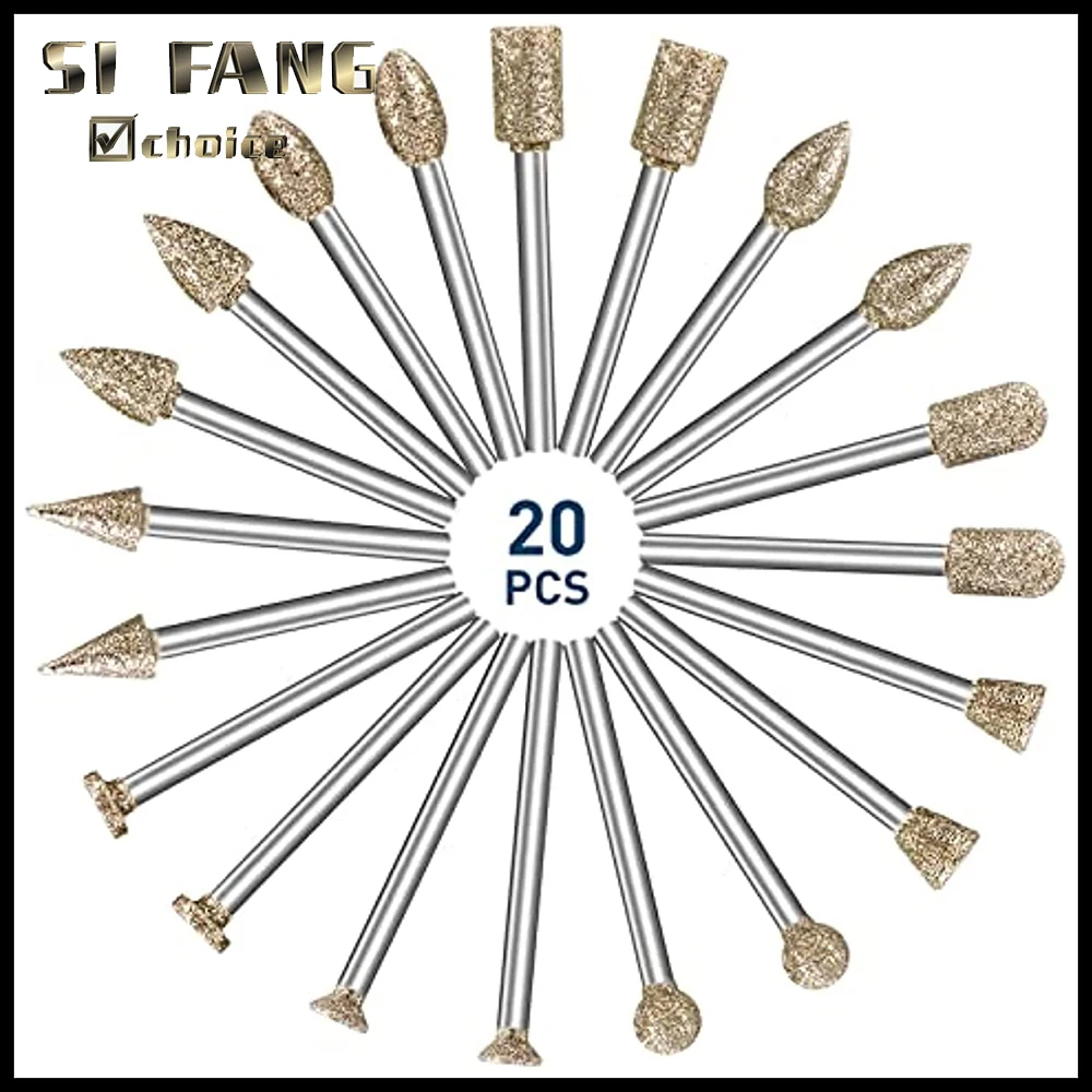 

20Pcs Dremel Accessories 3mm Shank Electroplating Diamond Grinding Head Polished Needle for Jade Stone Carving Engraving Tool
