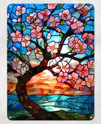 Japanese Sakura Pink Tree Metal Poster Wall Tin Sign Man Cave Shed Home Plaque --Tin Sign