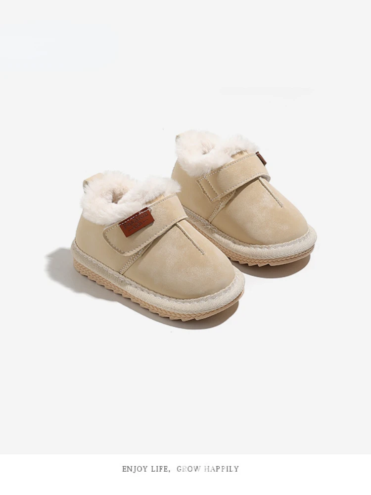 Easy To Wear Winter Children Baby Shoes Leather Warm Plush Toddler Boys Shoes Rubber Soft Sole Fashion Girls Sneakers EU15-25