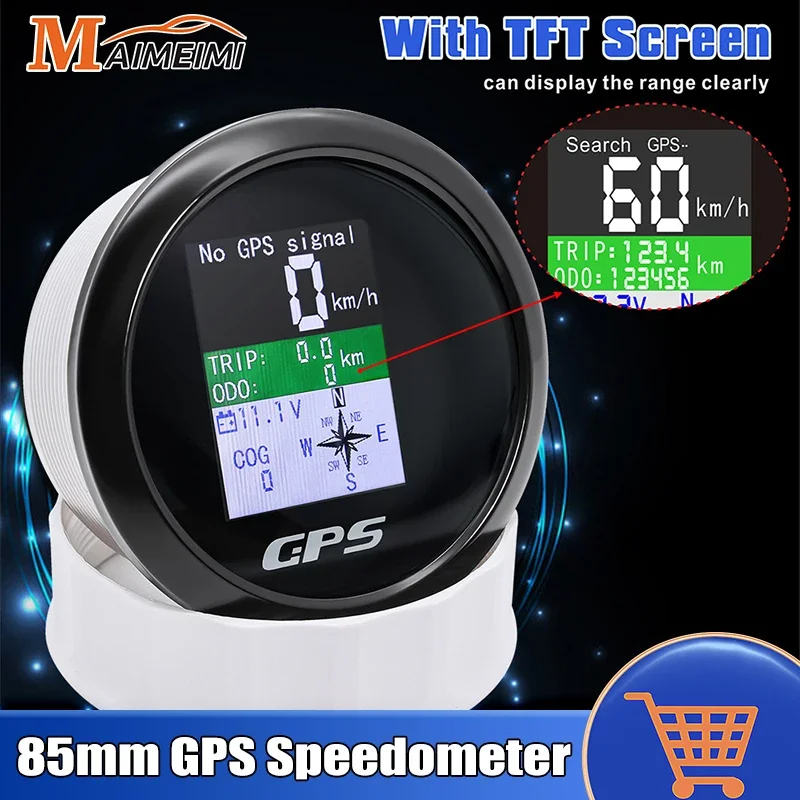 

85mm Digital GPS Speedometer Odometer with GPS Antenna TFT Screen Waterproof Voltmeter Universal for 12V 24V Car Boat Motorcycle