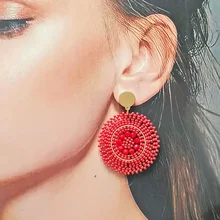 2025 Handmade Beaded Earrings Roundness Red. Crystal Geometry Originality Hand Knitting Bohemia Beaded Earrings for Women