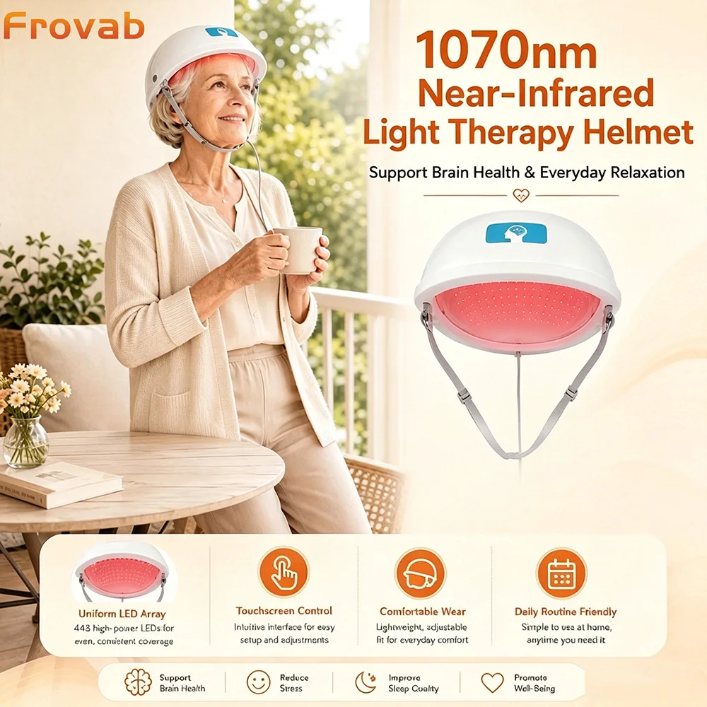 Frovab New 4-Zone Brain Photobiomodulation Helmet 1070nm NIR PBM Therapy Device 36W 448 Diodes for Stroke Neurological Damage