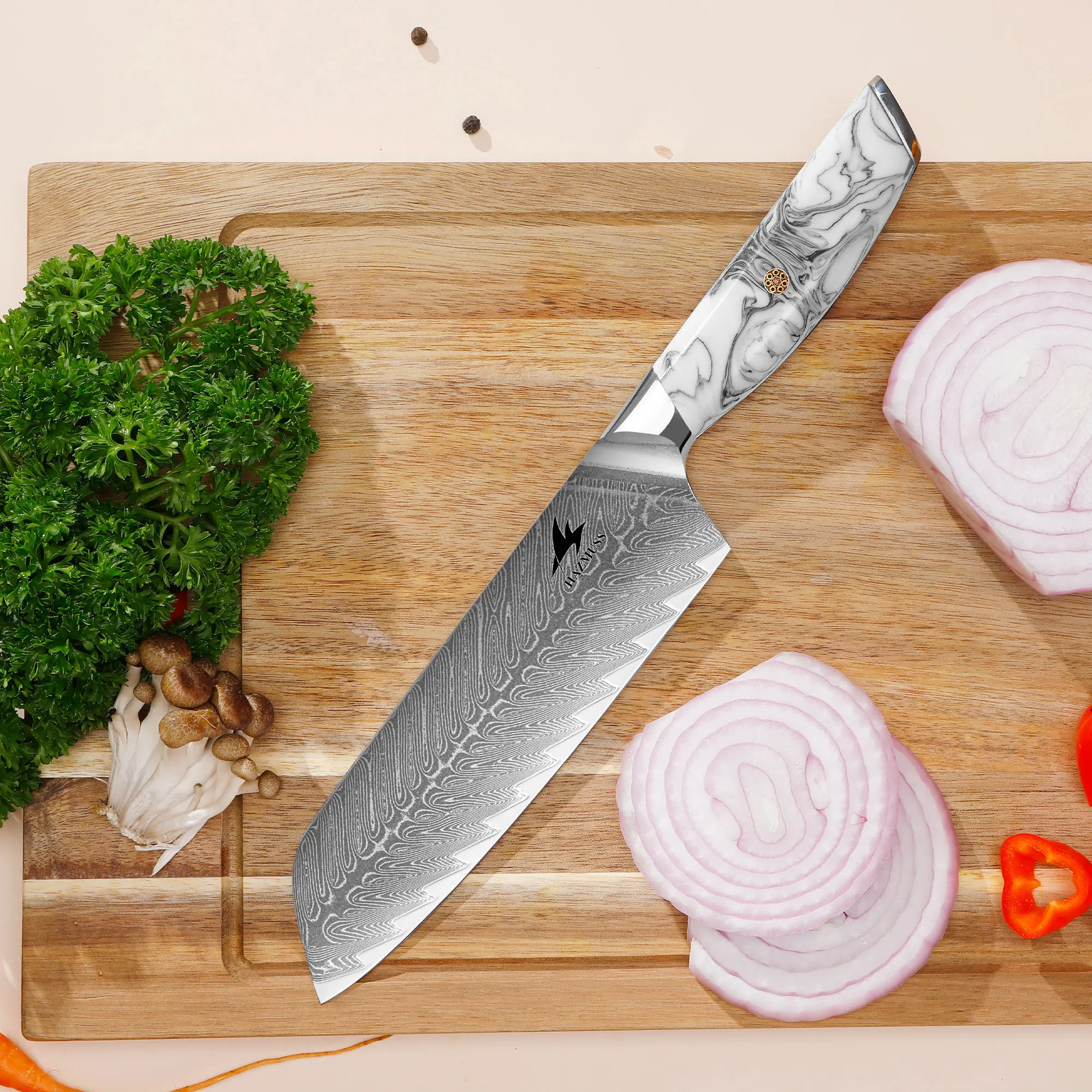 Professional 7" Santoku Chef Knife, Japanese Damascus VG10 Core Steel, Ergonomic Resin Handle, Razor Sharp for Home & Restaurant view 2