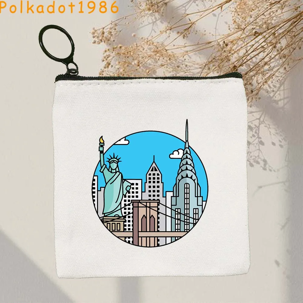 Vintage NYC Love New York City Statue of Liberty St Louis USA America Canvas Coin Purse Key Case Small Bags Wallet Zipper Pouch