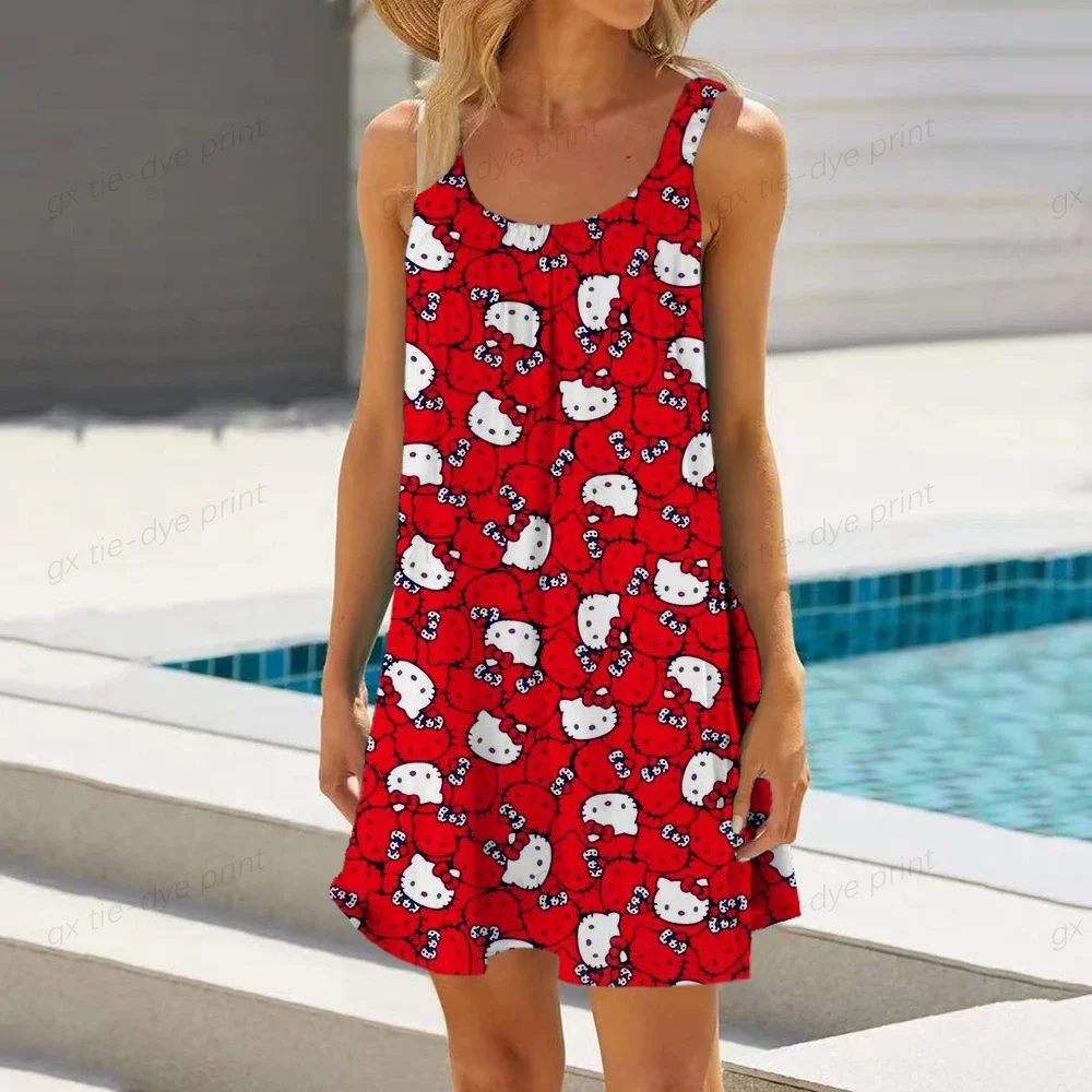 2023 Womens sleeveless Swimsuit Tops Trim Swimwear Beach Wear Swim Wear Hello Kitty Print Dress Tops Summer Swimming T Shirt