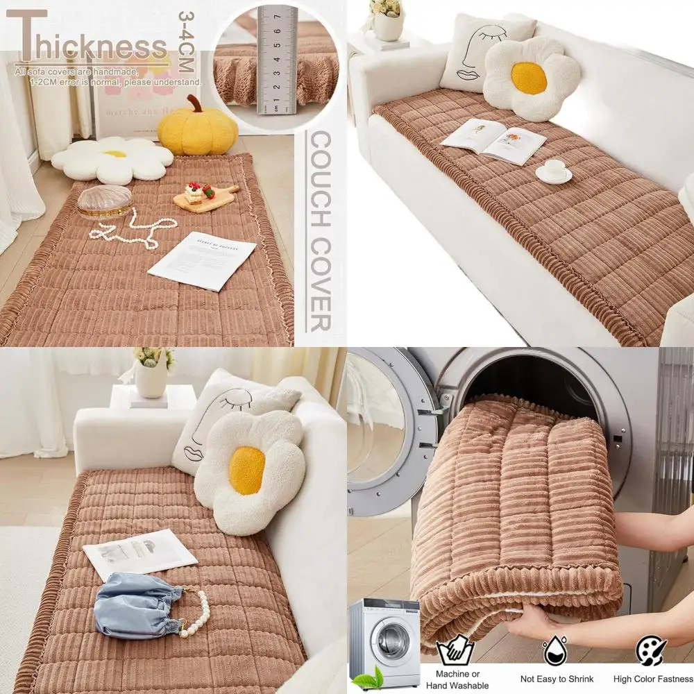 

Моющийся чехол для дивана Fuzzy Dog для дивана с 3 подушками, нескользящий, приятный для домашних животных, темно-коричневый, 27,6 x 82,7