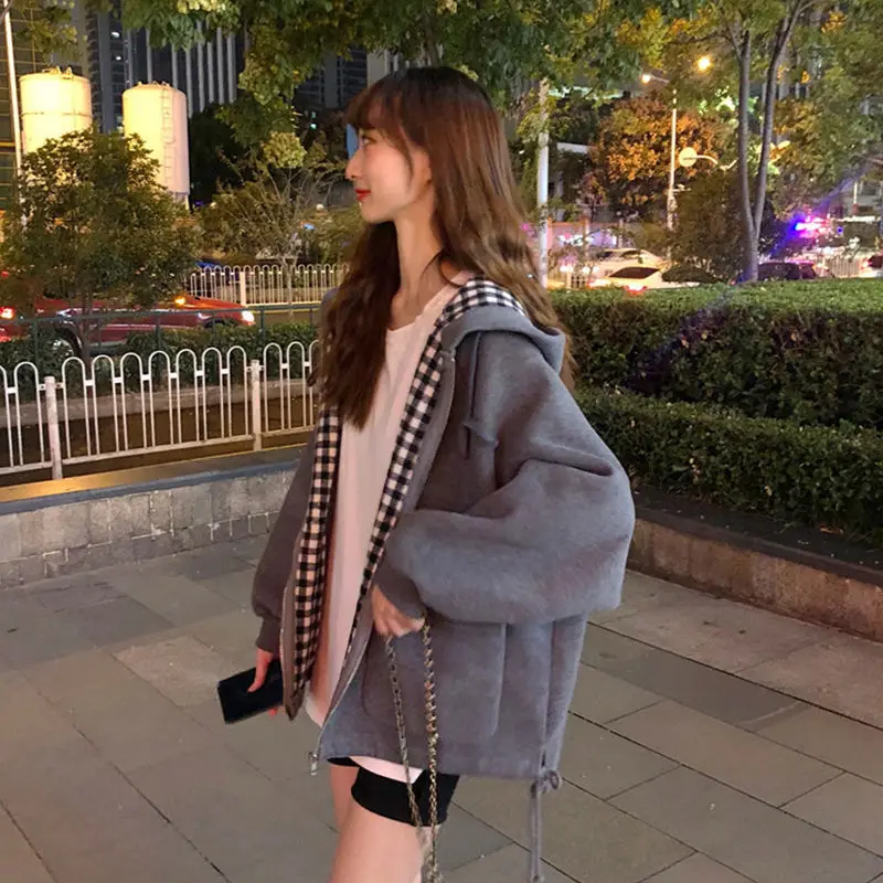

Autumn Winter Jackets Women Hooded Design Patchwork Simple Long Sleeve Cozy Outwear Harajuku Coats Chic Korean Style High Street