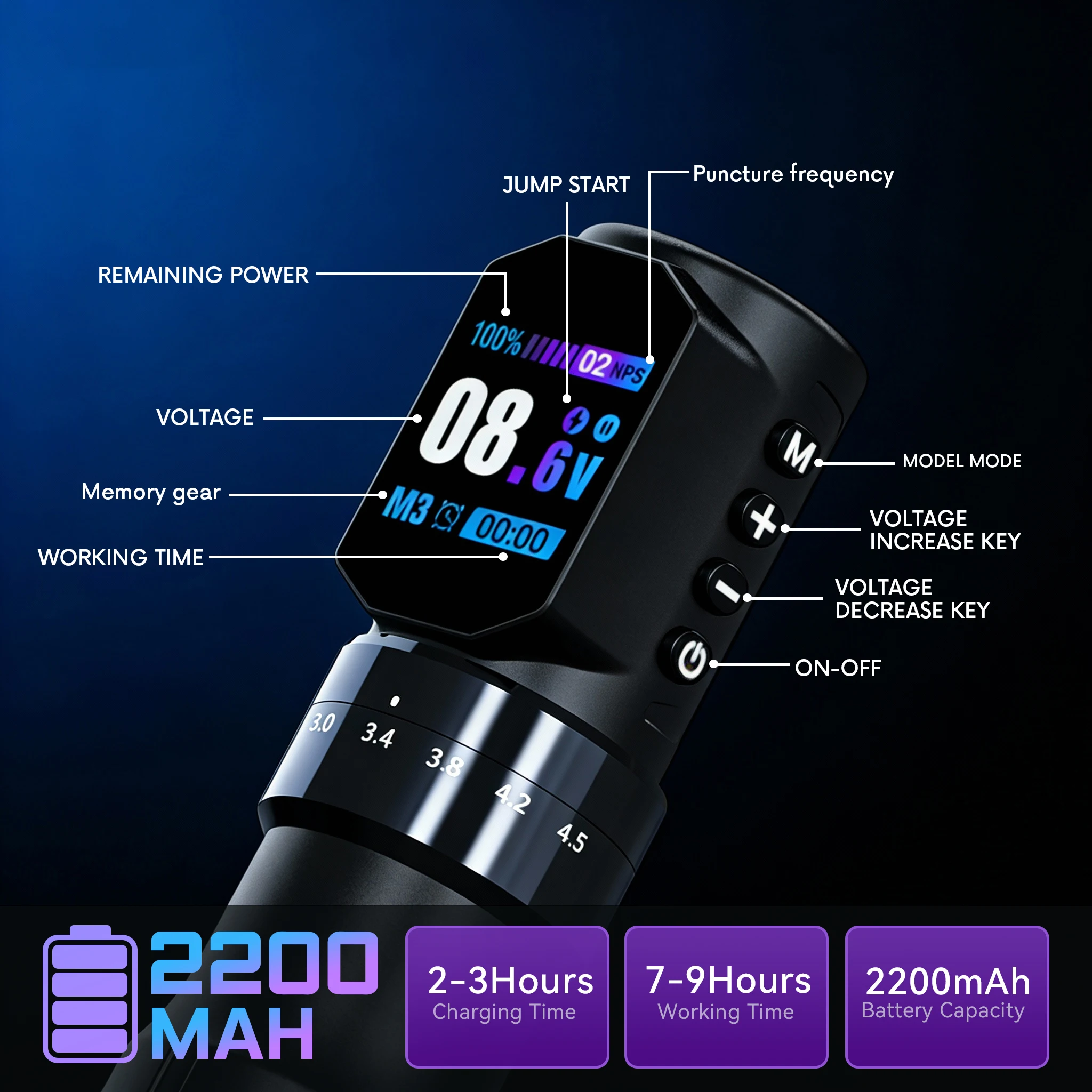 Tattoo Machine Kits Adjustable Coreless Motor Wireless Tattoo Pen 2.3mm-4.5mm Stroke with Transfer Paper Tattoo Cartridge Kit