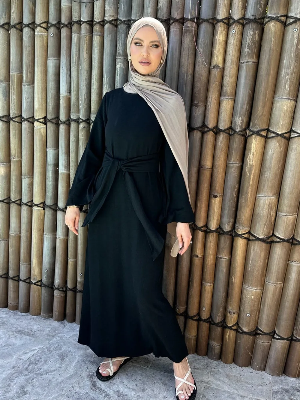 Gaun Abaya Muslim motif bunga musim semi Lebaran dengan syal wanita berlian Dubai Arab Turki Maroko Kaftan jubah gaun Islami Vestidos