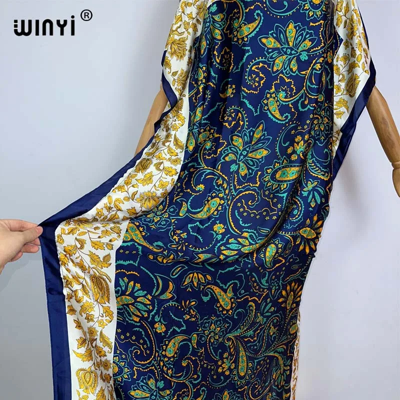 WINYI africa boho print clothing for women Dubai Muslim Dashiki abaya holiday Design With belt evening dress caftan party dress