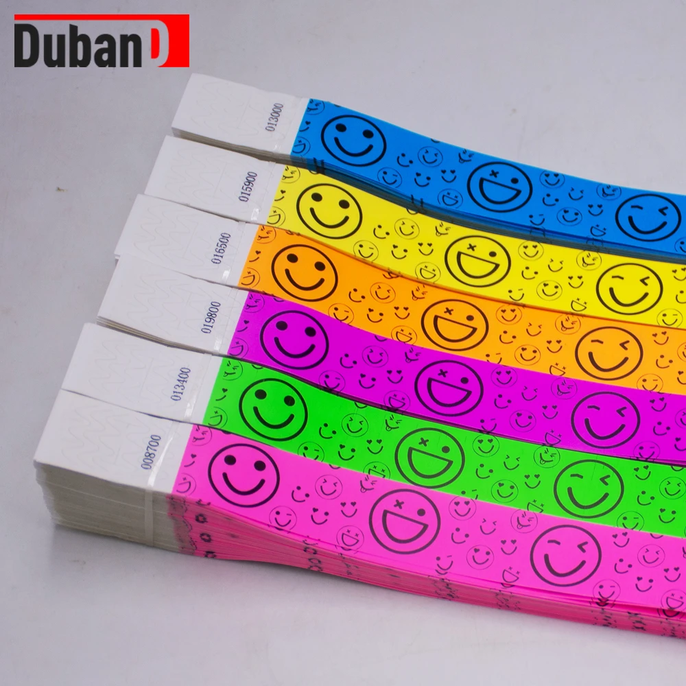 Disposable six-color fluorescent smiley face wristband, waterproof and tear-resistant ticket