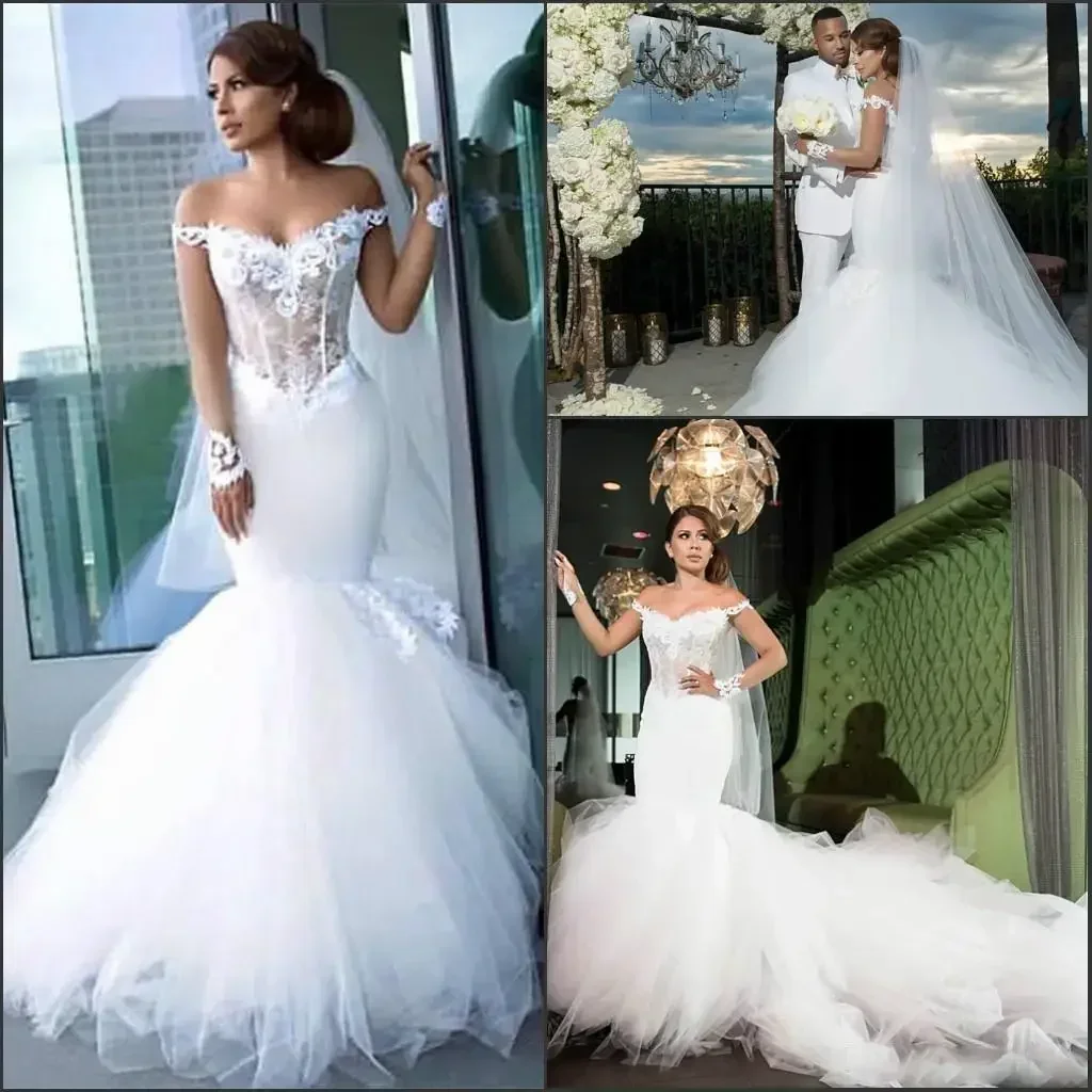 تخصيص خمر شاطئ حورية البحر فساتين الزفاف قبالة الكتف زين حديقة الوهم ثوب الزفاف تول قطار الكاتدرائية Bac
