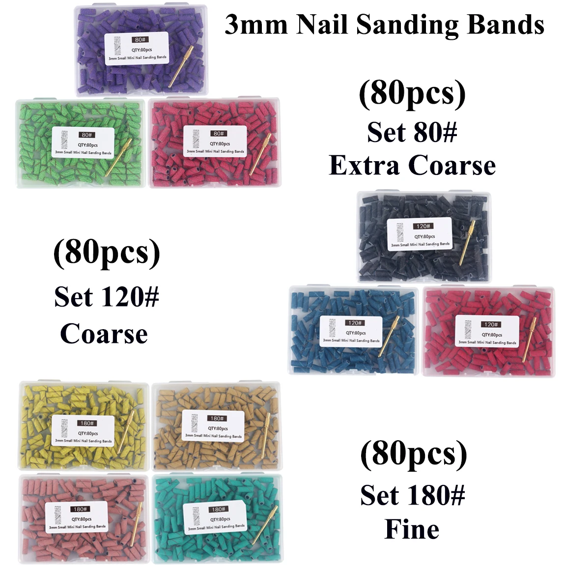 80 Stück 3 mm Mini-Nagelschleifbänder mit 1 Schaft Set Bohrmaschine Bohrer abgestorbene Haut entfernen Pediküre Polierzubehör