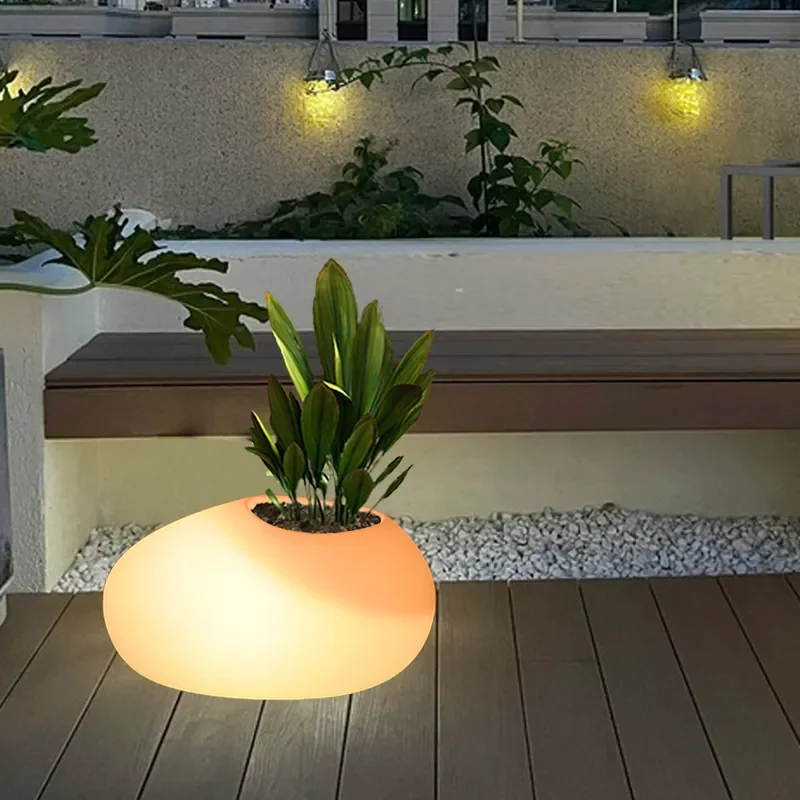 Mini Rotational Molding Succulent Pot LED Luminous Planter Outdoor Home Decor Green Plant Flower Container Ornament Light Up