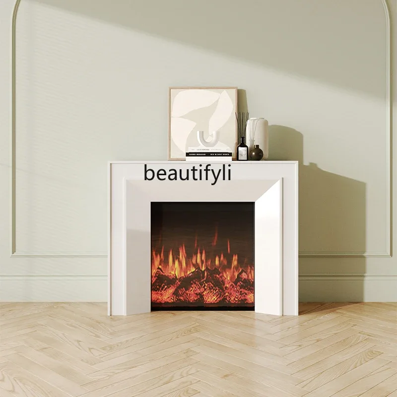 D071 French Fireplace TV Cabinet American Decoration  Cabinet Simulation Flame Hallway Fireplace Simple Heating  Cream Style