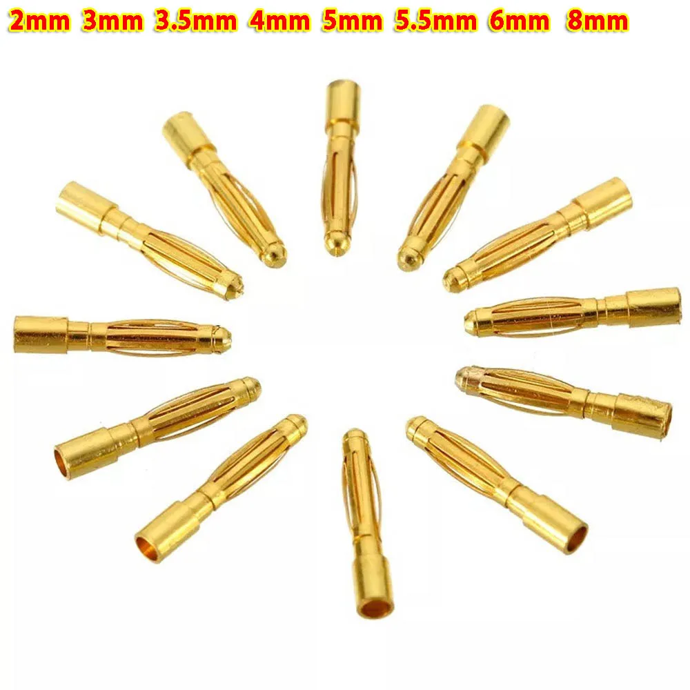 1-10Pair 2mm 3mm - 8mm Bullet Banana Plug Gold-Plated Banana Male Female Connector Battery Plugs Kits for RC Battery Parts DIY